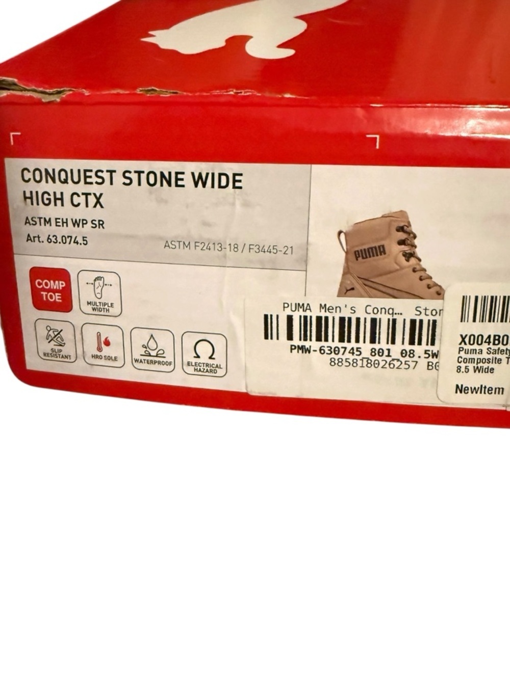 Puma Conquest Stone CTX Work Boots Men’s size 8.5 Composite toe waterproof EH - Picture 6 of 6